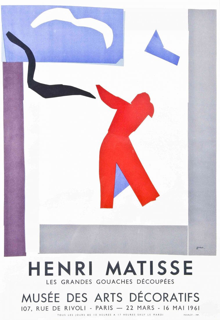 Henri Matisse, (French, 1869-1954), poster for Les Gran: Henri Matisse (French, 1869-1954) poster for Les Grandes Gouache Decoupees, 1961, exhibit at the Musee Des Arts Decoratifs, 1961 depicting Dancing Figure, printed by Mourlot print 26 3/8 x 18 1