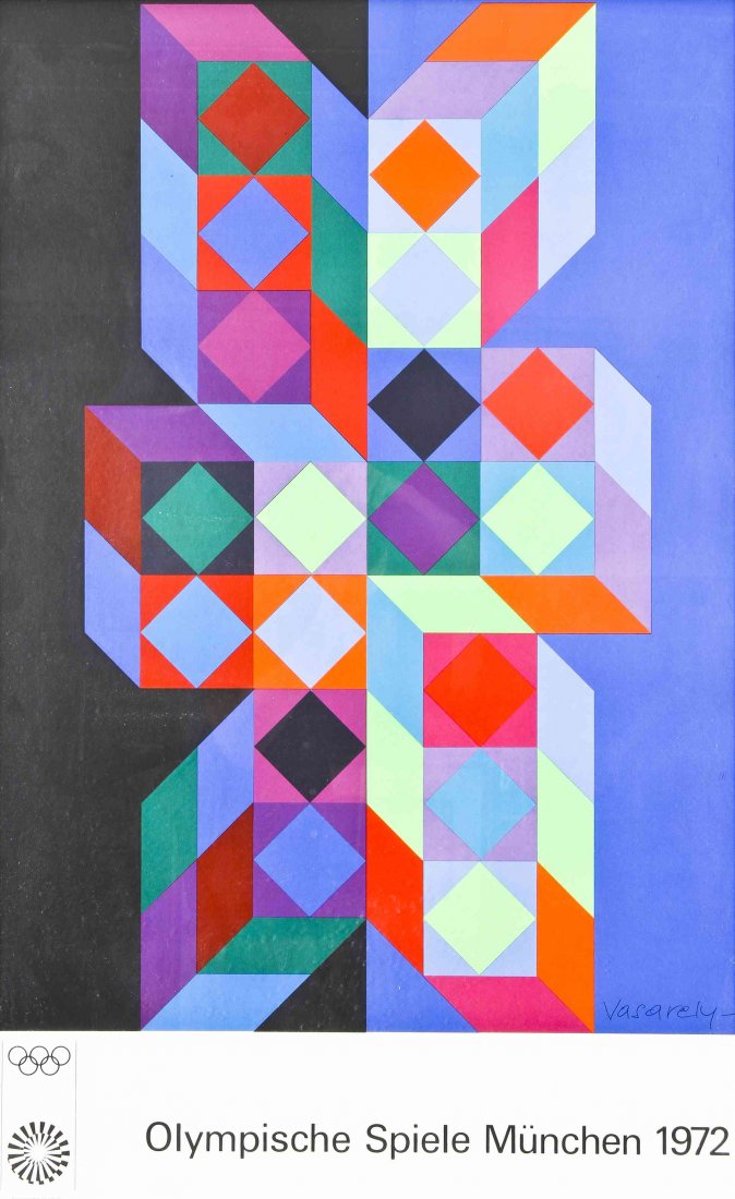 Fritz Winter, (German, 1905-1976), Olympische Spiele Mu: Fritz Winter (German, 1905-1976) Olympische Spiele Munchen 1972; together with a posterOlympische Spiele Munchen 1972 by Victor Vasarely signed Victor Vasarely (lower right). lithog