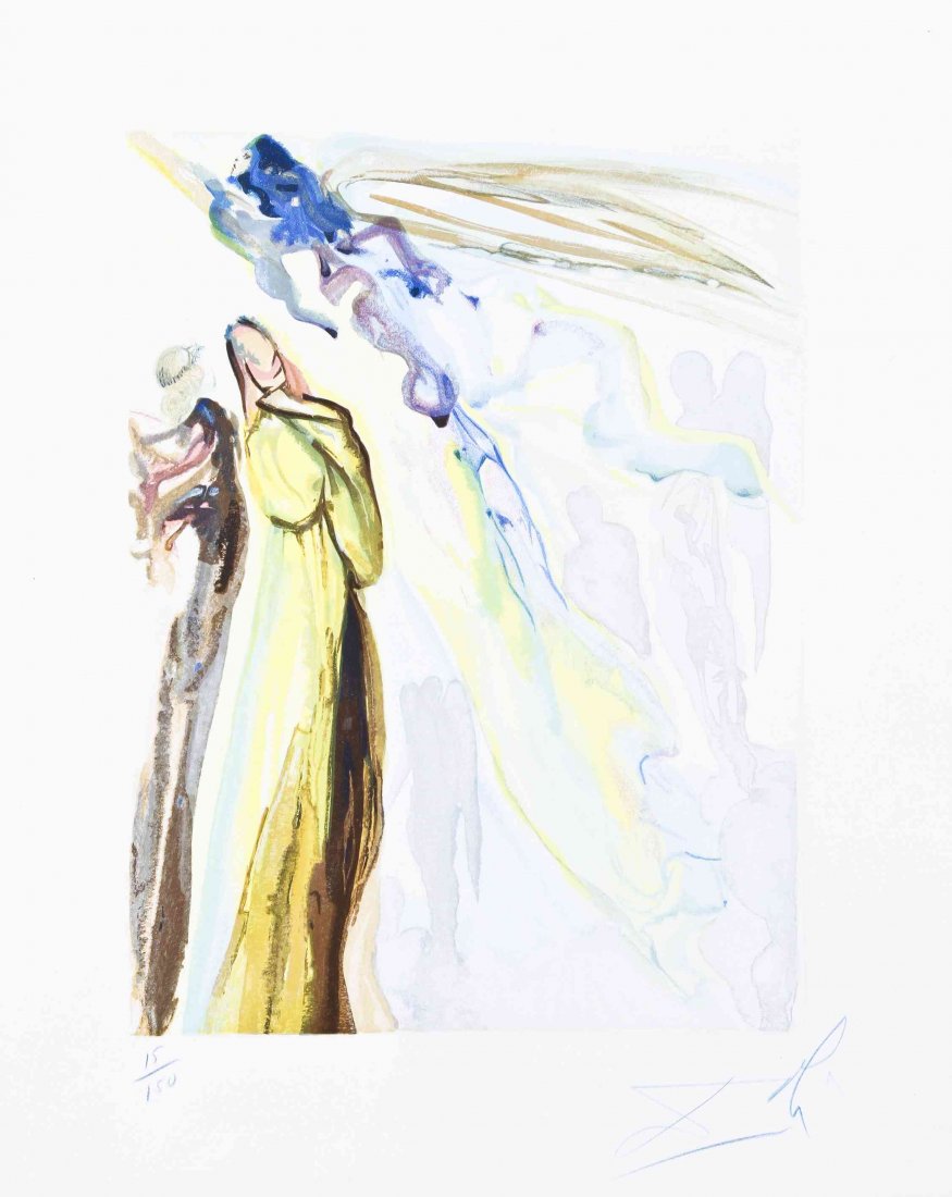 Salvador Dali, (French, 1904-1989), The Two Wreaths of: Salvador Dali (French, 1904-1989) The Two Wreaths of Spirits, Canto XII, from the Divine Comedy by Dante lithograph edition 15/150, signed Dali (lower right) 12 3/4 x 10 1/4 inches. P