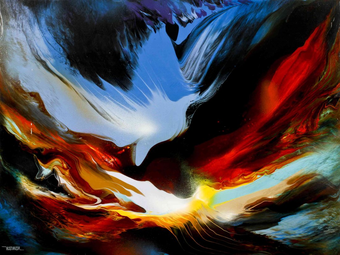 Leonardo Nierman, (Mexican, b. 1932), Volcanic Fury: Leonardo Nierman (Mexican, b. 1932) Volcanic Fury oil on masonite signed Nierman (lower left) 23 5/8 x 31 1/2 inches. Property from a Private Collection, Naples, Florida