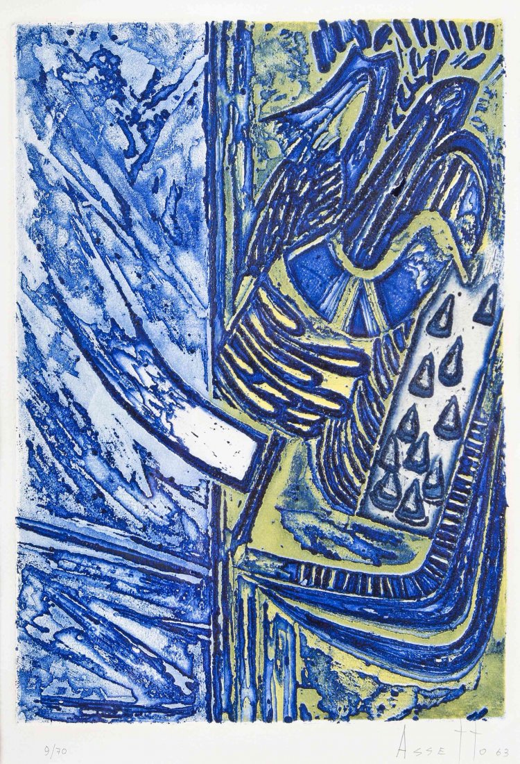Franco Assetto, (Italian, 1911-1991), Untitled, 1963: Franco Assetto (Italian, 1911-1991) Untitled, 1963 etching with aquatint edition 9/70, signed Assetto and dated (lower right) 13 1/4 x 9 1/4 inches. Property from the Harmon Family Tr