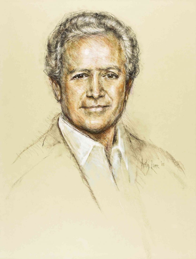 Artis Lane, (American, 20th Century), Portrait of Vic: Artis Lane (American, 20th Century) Portrait of Vic Damone, 1988 pastel and crayon on gray paper signed Artis Lane and dated (center right) 30 x 24 inches. Property of a Lady, Philade