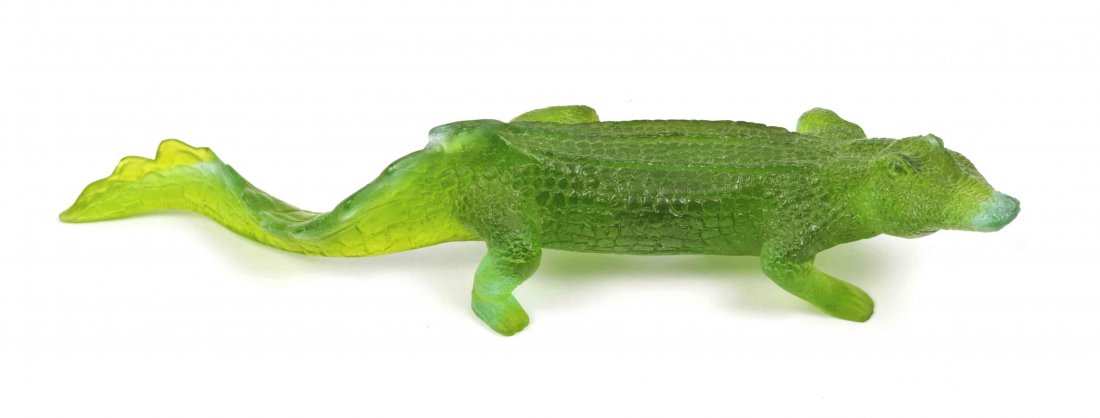 A Daum Pate-de-Verre Figure, Length 12 3/8 inches.: A Daum Pate-de-Verre Figure, depicting a crocodile, etched Daum France. Length 12 3/8 inches. Property from a Distinguished Private Collection, Chicago and Palm Beach