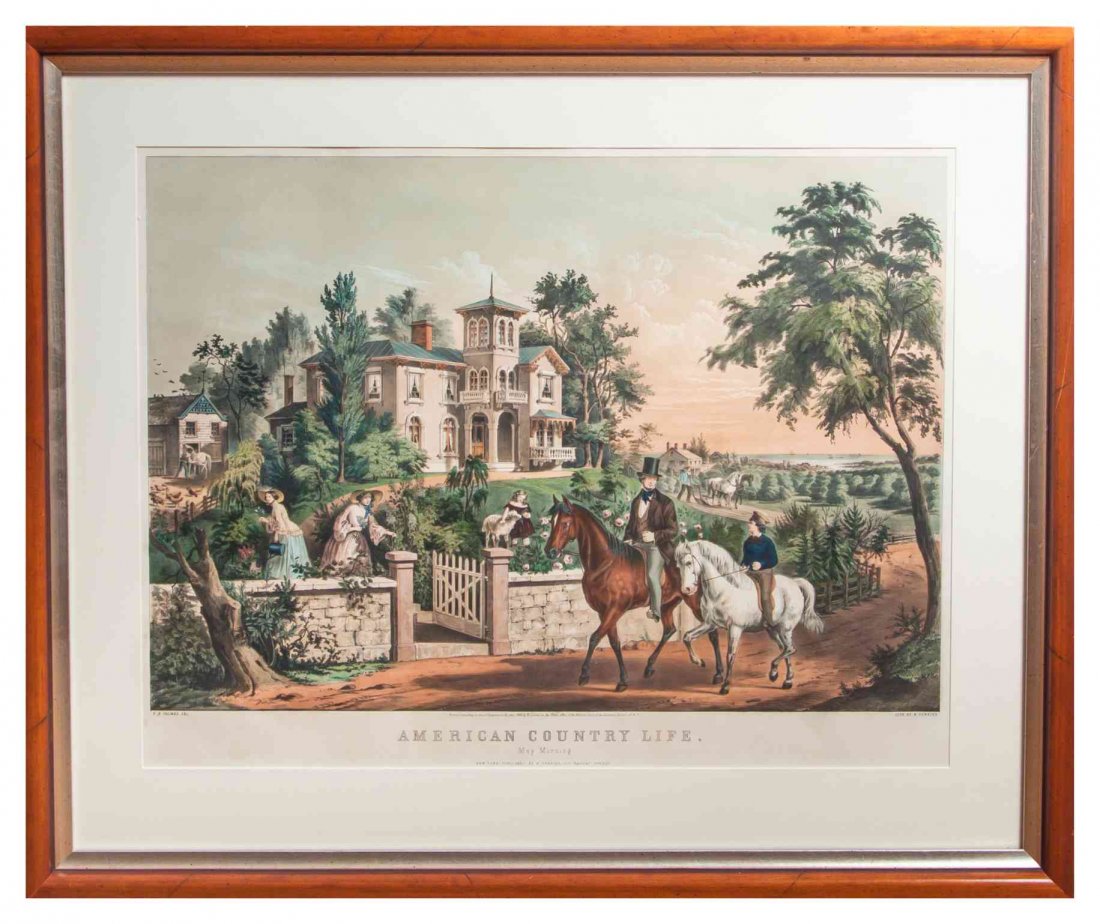 Nathaniel Currier, (American, 1813-1888), American: Nathaniel Currier (American, 1813-1888) American Country Life, May Morning, F.F. Palmer handcolored lithograph dated 1855 16 3/4 x 23 3/4 inches.