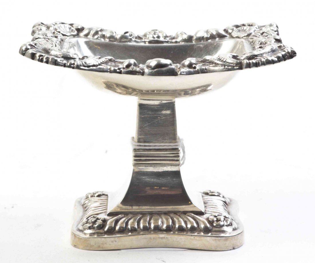 An Austrian Silver Compote, Height 5 1/8 inches.: An Austrian Silver Compote, of rectangular form, the edge with floral and shell decoration; 4 ozt 12 dwt. Height 5 1/8 inches.
