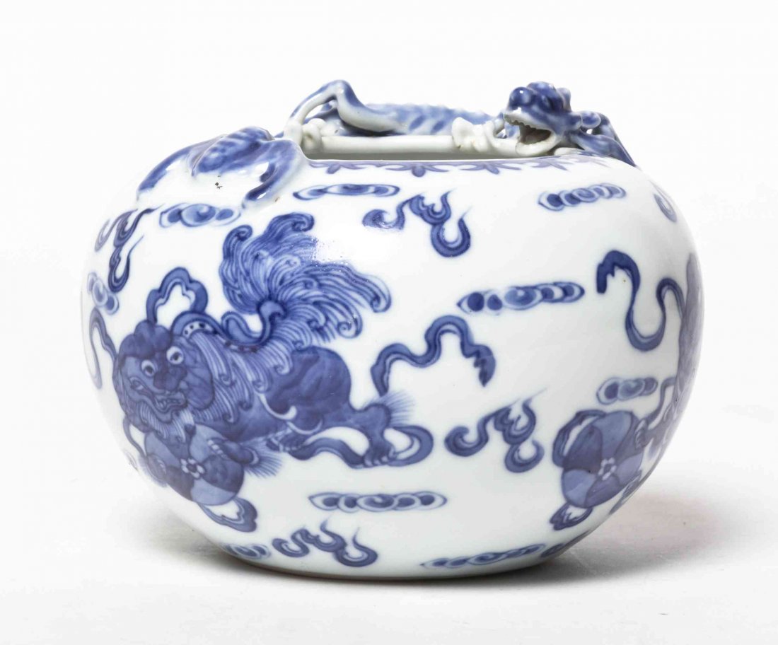 A Chinese Porcelain Bowl, Diameter 5 1/8 inches.: A Chinese Porcelain Bowl, with applied dragon and bat decoration having six-character apocryphal Kangsi mark to the underside. Diameter 5 1/8 inches. Property from the Estate of Eleanor Stein Rusnak, 