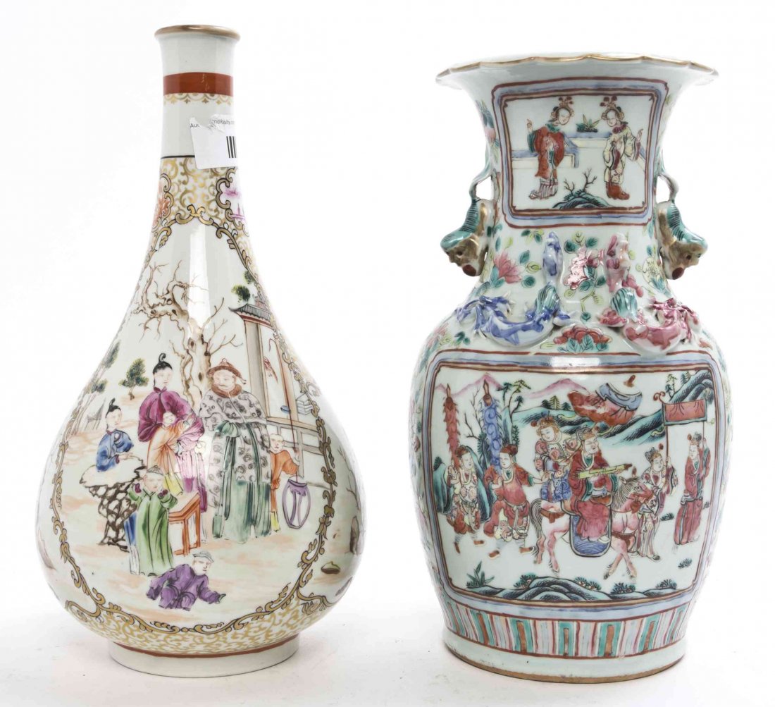 Two Chinese Porcelain Vases, Height of tallest 12 1/2: Two Chinese Porcelain Vases, one of baluster form, the other of bottle form. Height of tallest 12 1/2 inches.