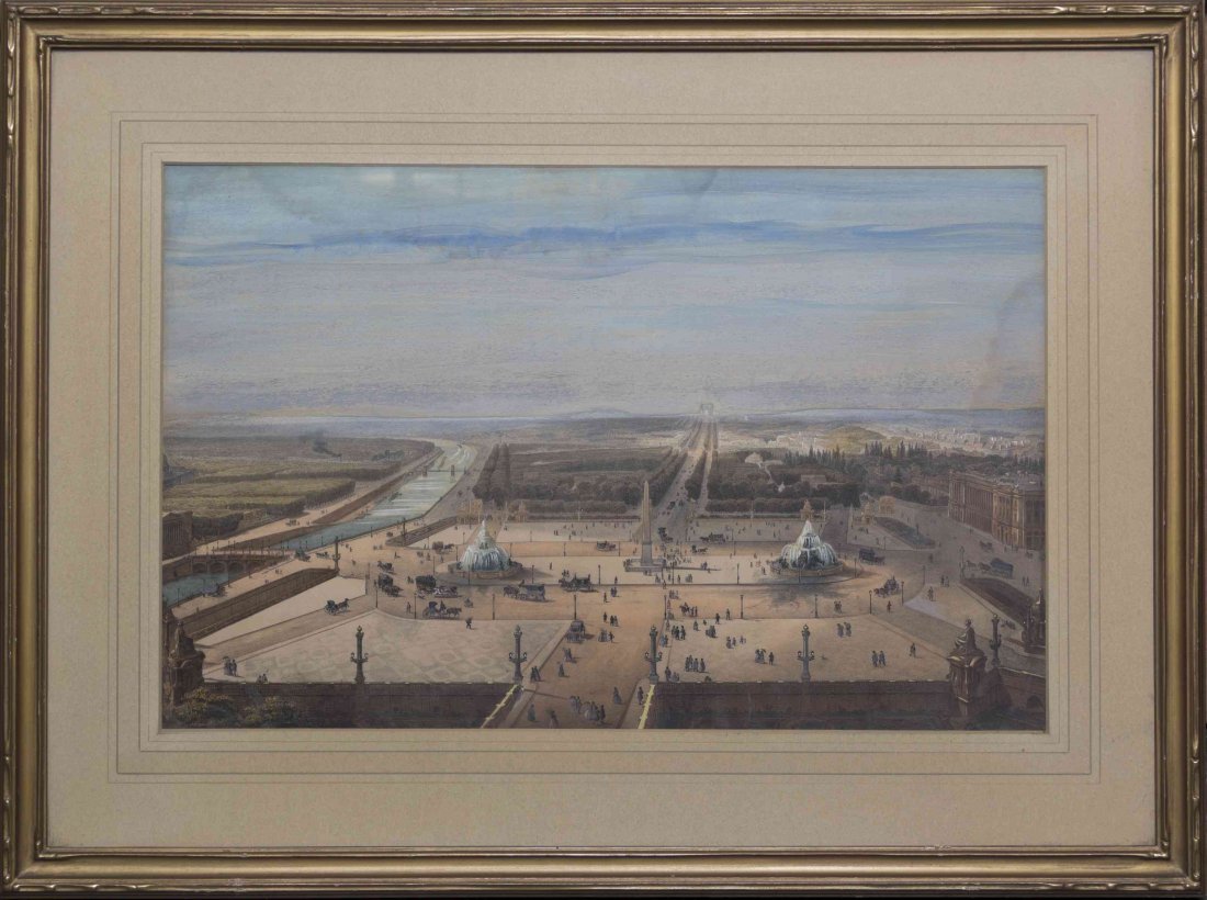 Continental School, (19th century), City View: Continental School (19th century) City View print with handcoloring 11 x 17 inches.
