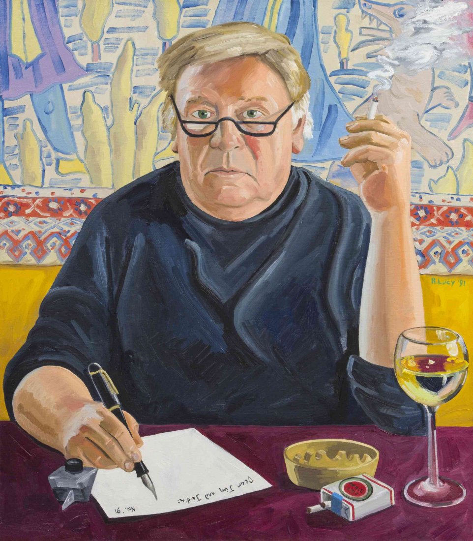 Robert Lucy, (American, b. 1965), Bob of Dennis Adrian,: Robert Lucy (American, b. 1965) Bob of Dennis Adrian, 1991 oil on canvas signed R. Lucy and dated (right center) 30 x 26 inches.