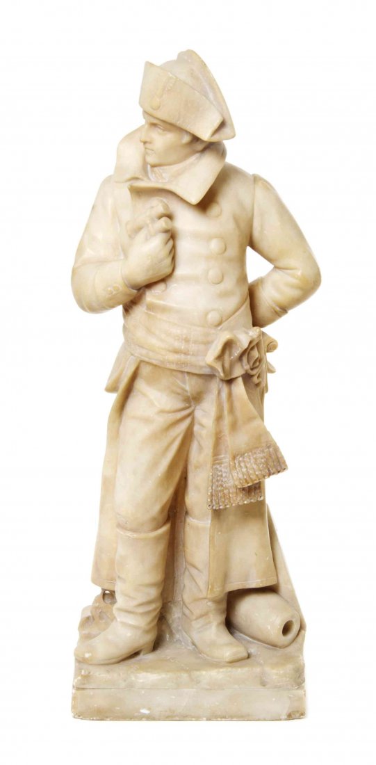 A Continental Alabaster Sculpture, Height 23 1/2: A Continental Alabaster Sculpture, depicting a standing Napoleon in winter uniform. Height 23 1/2 inches. Property from the Ann Stone Trust, Shaker Heights, Ohio