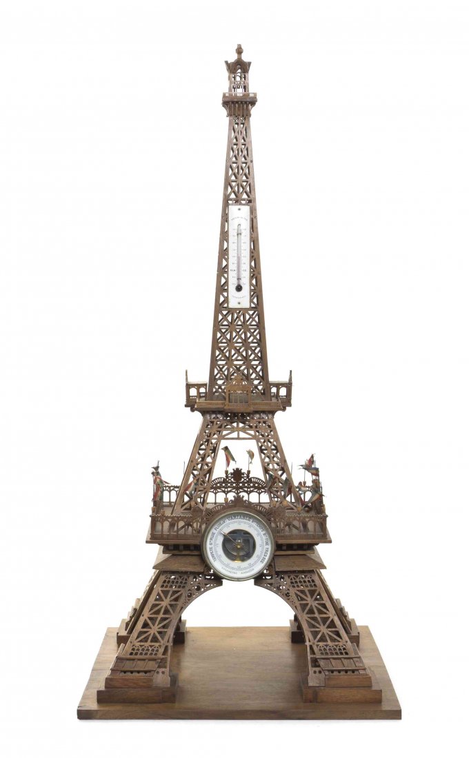 A French Architectural Thermometer and Barometer,: A French Architectural Thermometer and Barometer, modeled as the Eiffel Tower. Height 21 1/2 inches. Property from the Ann Stone Trust, Shaker Heights, Ohio