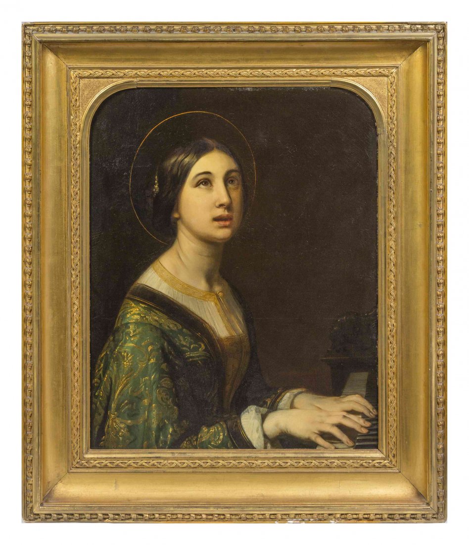 Continental School, (19th century), Saint Cecilia: Continental School (19th century) Saint Cecilia oil on canvas 28 1/2 x 23 inches.