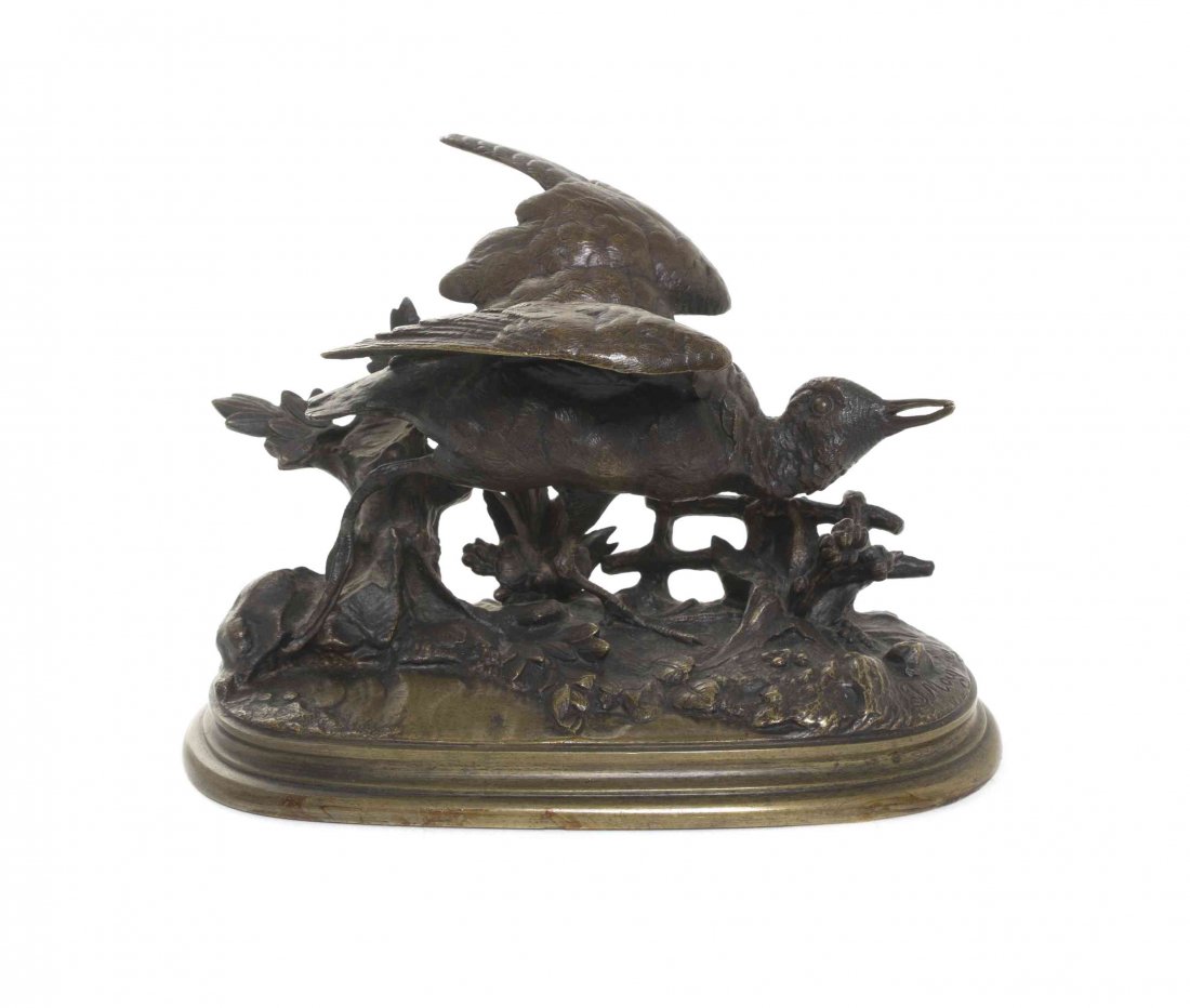A French Bronze Ornithological Figure, Jules Moigniez: A French Bronze Ornithological Figure, Jules Moigniez (1835-1894), depicting a shore bird on a naturalistic base, signed J. Moigniez to the base. Width 7 1/4 inches.