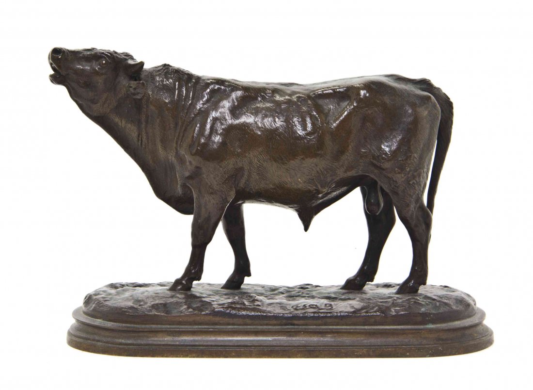 A French Bronze Animalier Figure, Marie Rosalie (Rosa): A French Bronze Animalier Figure, Marie Rosalie (Rosa) Bonheur (1822-1899), depicting a standing bull on a naturalistic base signed Rosa B, stamped Peyrol. Width 8 1/2 inches.