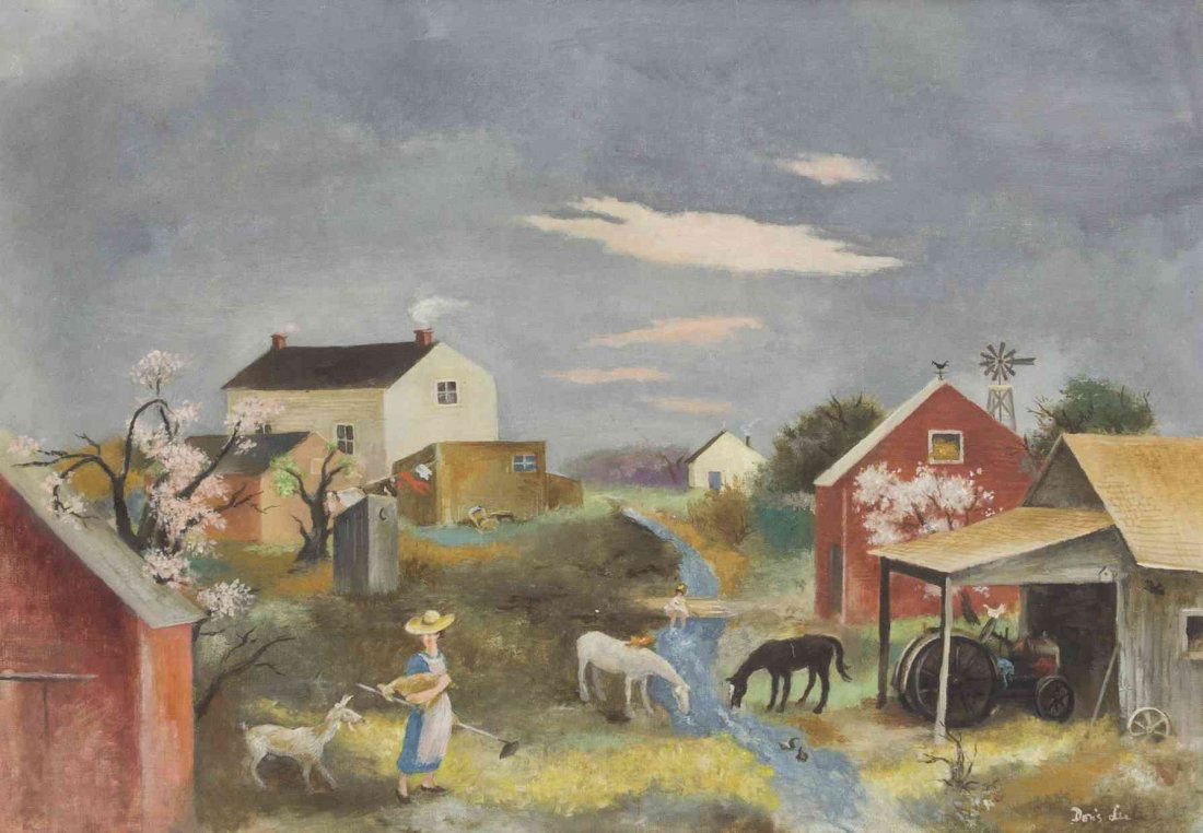 Doris Emrick Lee, (American, 1905-1983), Farm Scene: Doris Emrick Lee (American, 1905-1983) Farm Scene oil on canvas signed 20 7/8 x 30 1/8 inches.