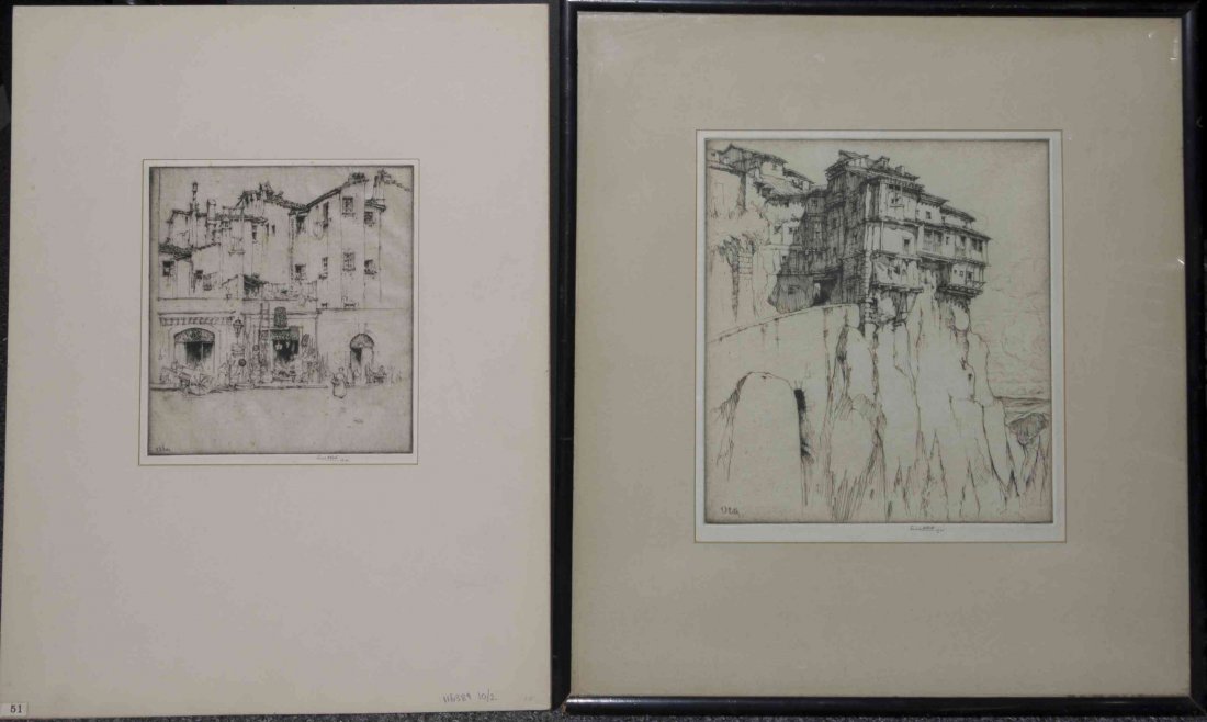 Ernesth David Roth, (American, 1879-1964), Florentine: Ernesth David Roth (American, 1879-1964) Florentine Shops, 1914 and Cuenca, Spain, 1921 etching each signed Ernest D. Roth (lower right) and dated First 7 1/4 x 6 3/4 inches S