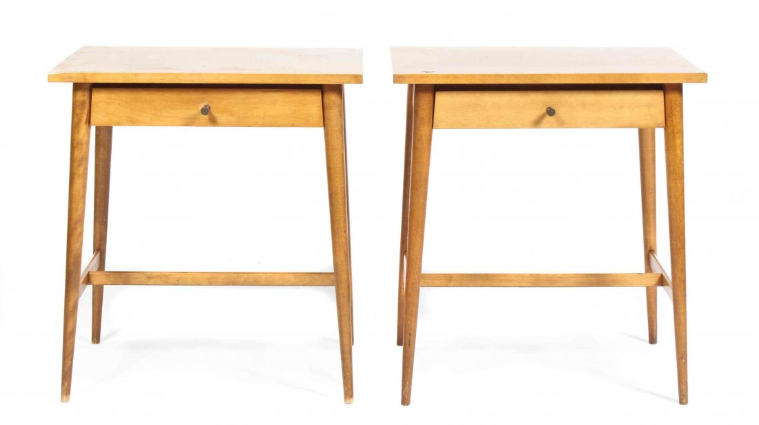 A Pair of American Occasional Tables, Paul McCobb,: A Pair of American Occasional Tables, Paul McCobb, having a rectangular top over a single drawer, raised on round tapering legs Height 24 x width 21 3/4 x depth 17 inches. Property from the Estate of 