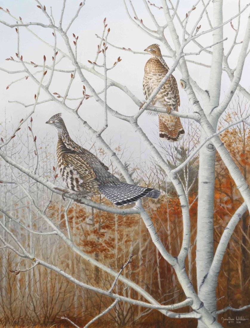 Jonathan Wilde, (Wisconsin, b. 1948), Perched High in: Jonathan Wilde (Wisconsin, b. 1948) Perched High in the Tree oil on canvas signed Jonathan Wilde D.W. and dated (lower right) 31 x 24 inches.
