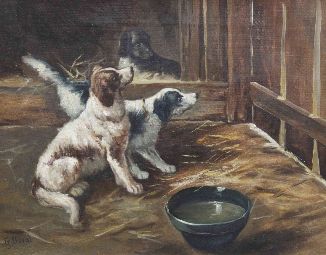 Georges Duval, (French, 1920-1993), Dogs: Georges Duval (French, 1920-1993) Dogs oil on canvas signed G. Duval (lower left) 11 x 14 inches.