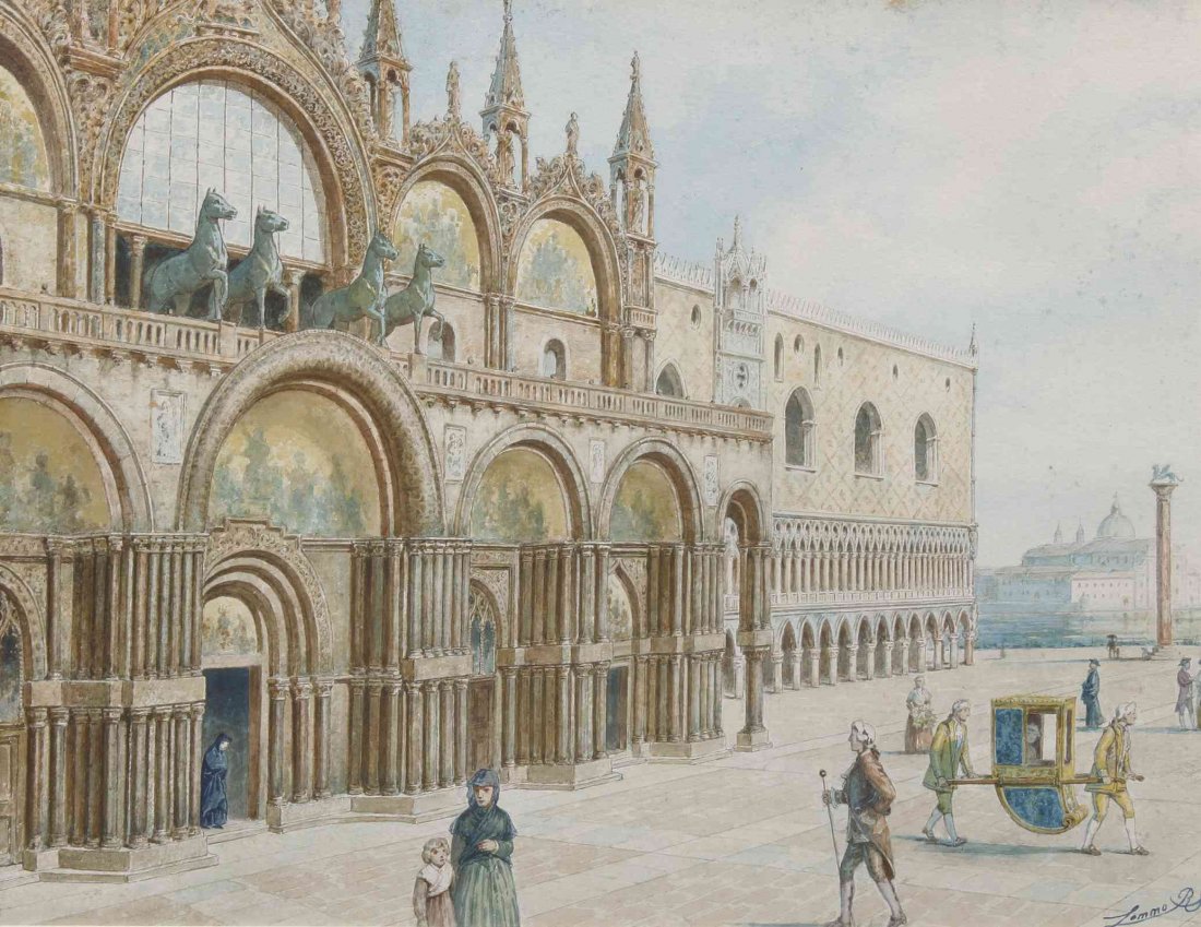 Lemmo Rossi Scotti, (Italian, 1848-1926), St. Mark's: Lemmo Rossi Scotti (Italian, 1848-1926) St. Mark's Square, Venice watercolor signed Lemmo RS (lower right) 10 1/4 x 13 3/4 inches.