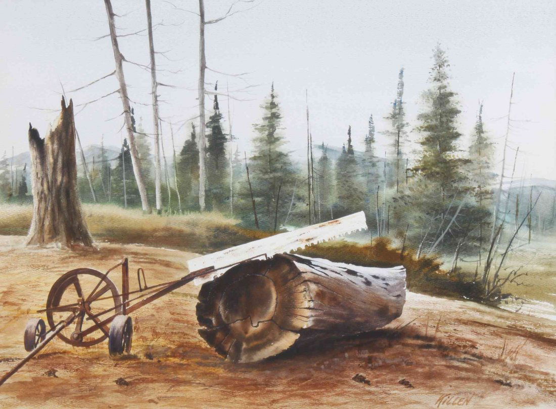 Jim Killen , (American, b. 1934), The Drag Saw: Jim Killen (American, b. 1934) The Drag Saw watercolor signed Killen (lower left) 14 1/2 x 20 inches.