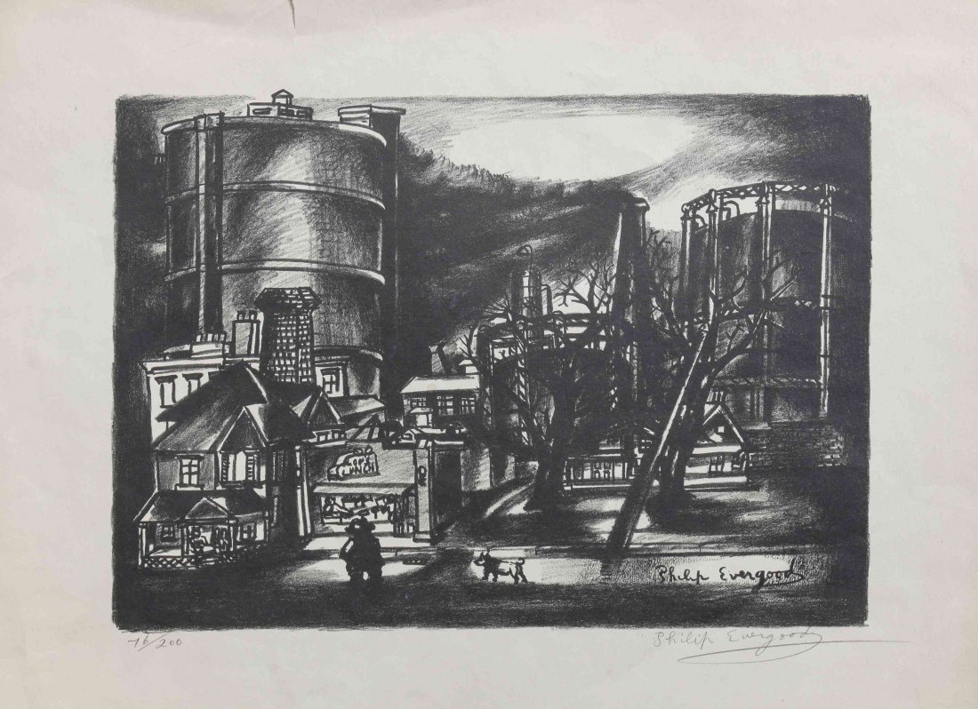 Philip Evergood, (American, 1901-1973), City Lights: Philip Evergood (American, 1901-1973) City Lights lithograph edition 76/200, signed Philip Evergood (lower right) 8 1/2 x 11 7/8 inches. Property from the Collection of Christine and