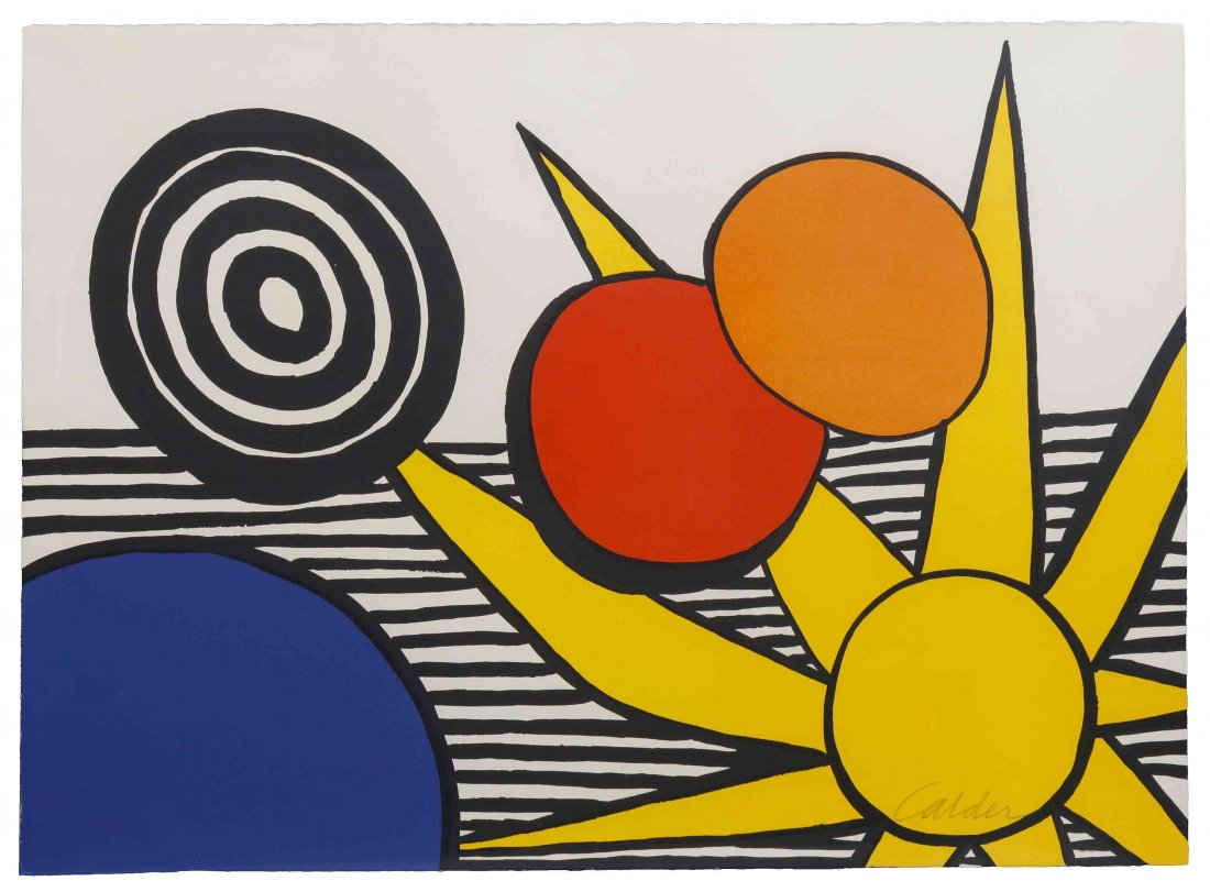 Alexander Calder, (American, 1898-1976), Untitled (Sun: Alexander Calder (American, 1898-1976) Untitled (Sun with planets) lithograph edition EA, signed Calder (lower right) 20 1/2 x 28 inches.