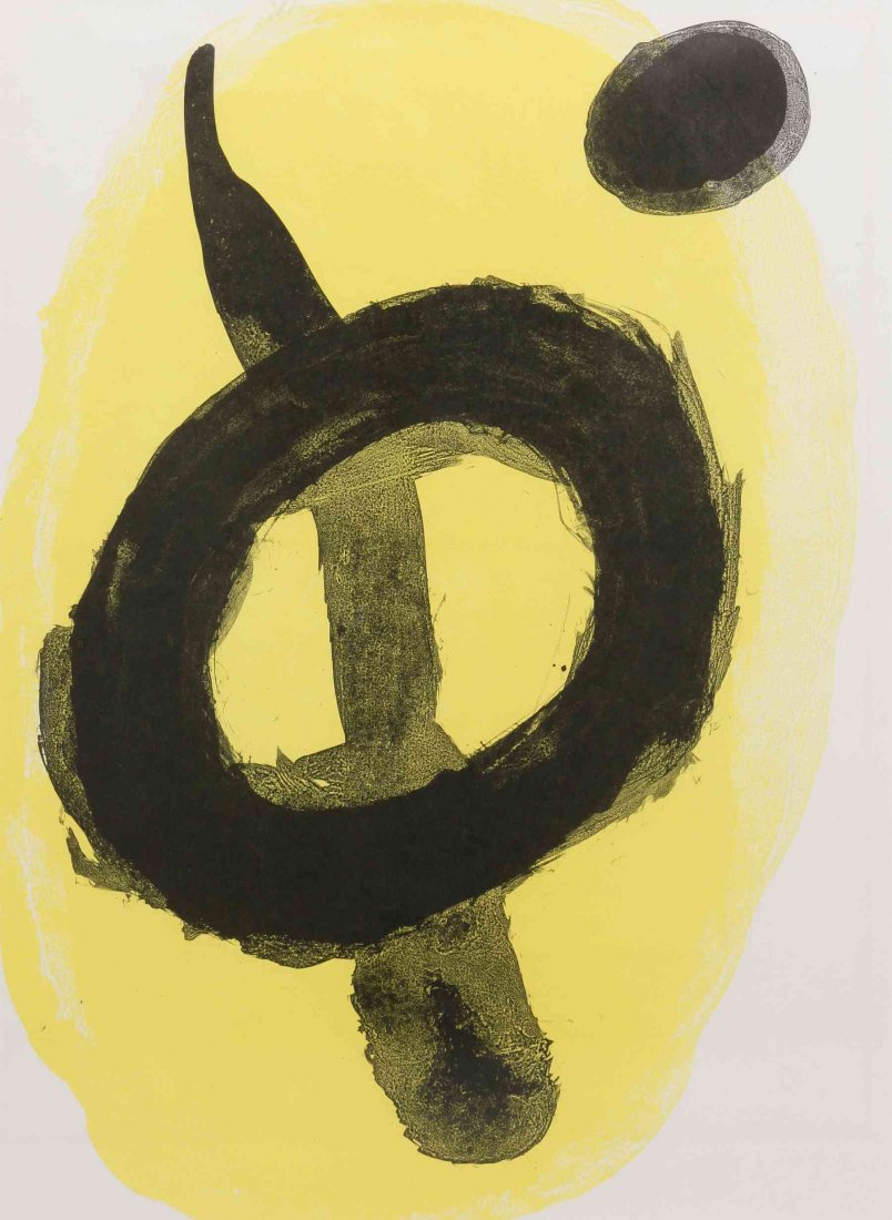 Joan Miro, (Spanish, 1893-1983), Yellow from Derriere: Joan Miro (Spanish, 1893-1983) Yellow from Derriere le Miroir 1961 with text on verso as issued (published in Paris by Maeght) lithograph 15 x 11 inches. Ref: Mourlot 300