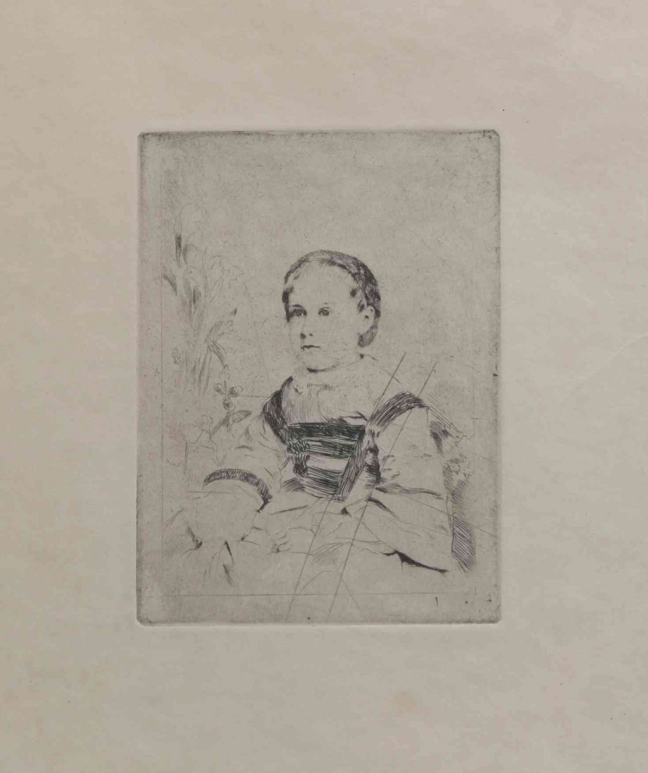 Edgar Degas, (French, 1834-1917), Mlle. Nathalie: Edgar Degas (French, 1834-1917) Mlle. Nathalie Wolkonska etching restrike from cancelled copper plate 4 5/8 x 3 1/2 inches.