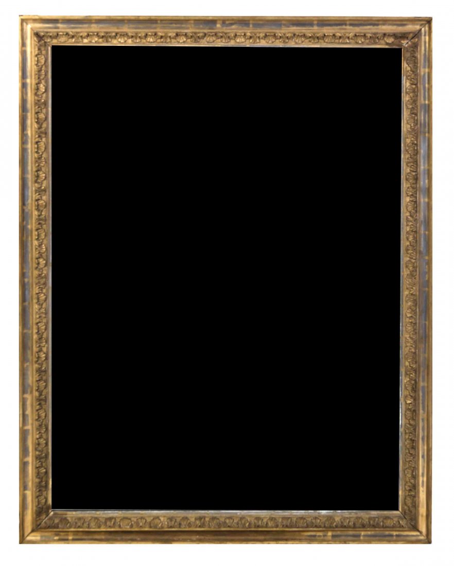 A Neoclassical Giltwood Pier Mirror, Height 49 1/2 x: A Neoclassical Giltwood Pier Mirror, the rectangular vertical plate within a repeating stylized foliate carved frame. Height 49 1/2 x width 38 1/2 inches. Property from the Estate of Norman and Doroth