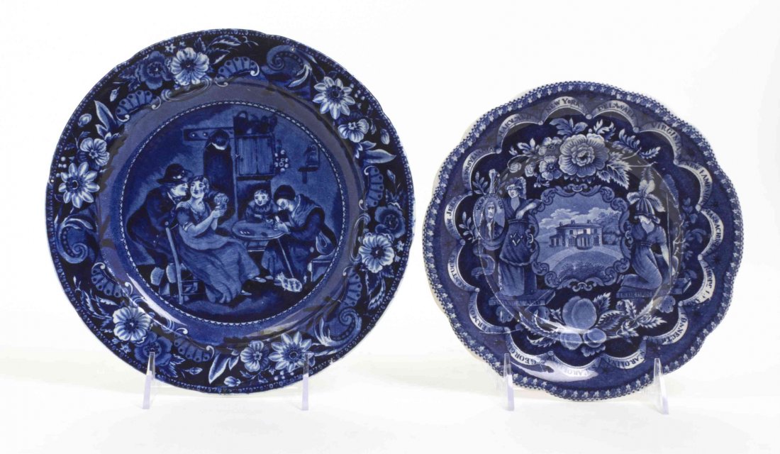 Two English Transfer Decorated Plates, Clews, Diameter: Two English Transfer Decorated Plates, Clews, the first Christmas Eve, the other American Independence. Diameter of the first 8 7/8 inches. Property from the Estate of Norman and Dorothy Holme
