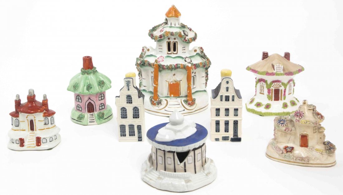 Six Ceramic Architectural Articles, Height of tallest 7: Six Ceramic Architectural Articles, including Staffordshire examples and others, together with two porcelain models. Height of tallest 7 1/2 inches. Property from the Estate of Lawrence and Helaine Po