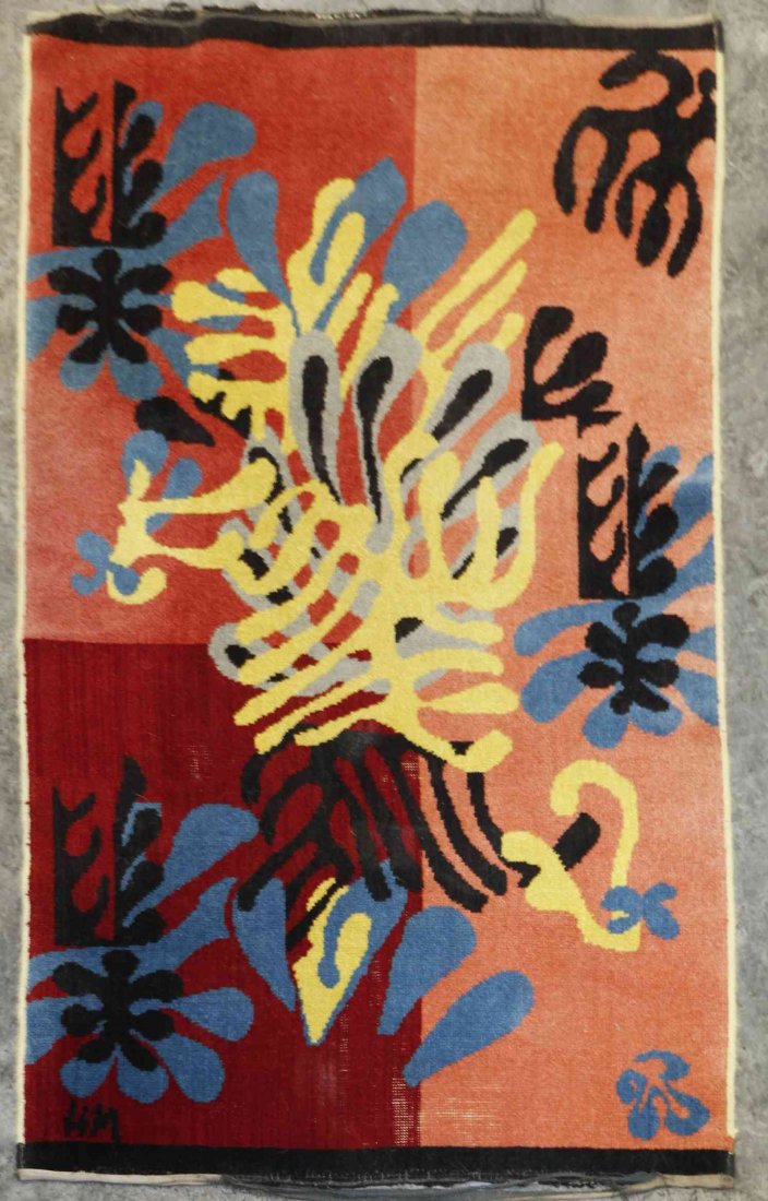 After Henri Matisse, (French, 1869-1954), Mimosa Carpet: After Henri Matisse (French, 1869-1954) Mimosa Carpet handwoven wool rug 58 x 36 inches. Property of a Midwest Museum