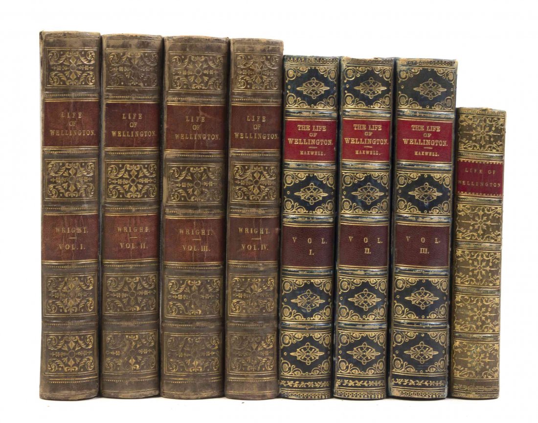 (WELLINGTON, ARTHUR WELLESLEY, DUKE OF) 8 vols: (WELLINGTON, ARTHUR WELLESLEY, Duke of) A group of eight volumes pertaining to the Duke of Wellington by Herbert Maxwell, Rev. G.N. Wright and "An Old Soldier". Life Military and Civil of the Duke of 