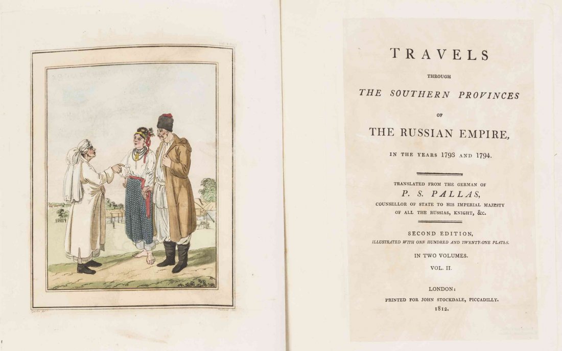 (RUSSIA) PALLAS, PETER SIMON. Travels through the: (RUSSIA) PALLAS, PETER SIMON Travels through the Southern Provinces of the Russian Empire in the Years 1793 and 1794. London: John Stockdale, 1812. Vol. 2 (of 2) only. 4to, contemporary speckled calf
