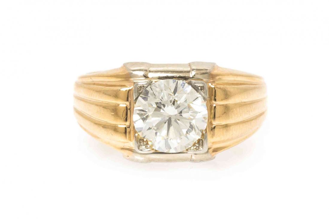 A 14 Karat Gold and Diamond Solitaire Ring, 6.80 dwts.: A 14 Karat Gold and Diamond Solitaire Ring, containing one round brilliant cut diamond weighing approximately 2.42 carats. Accompanied by a Gemological Institute of America diamond grading certificate
