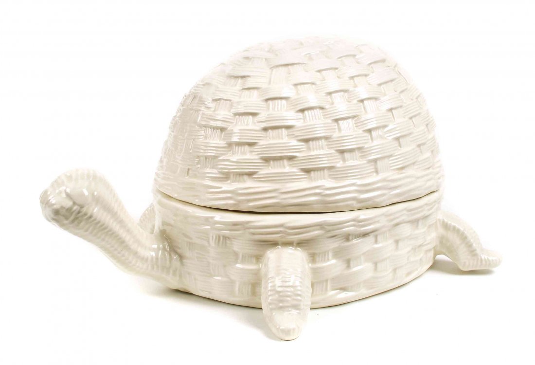 A Turtle Ceramic Bowl, Height 8 x width 16 inches.: A Turtle Ceramic Bowl, with the shell in the form of a basket. Height 8 x width 16 inches.