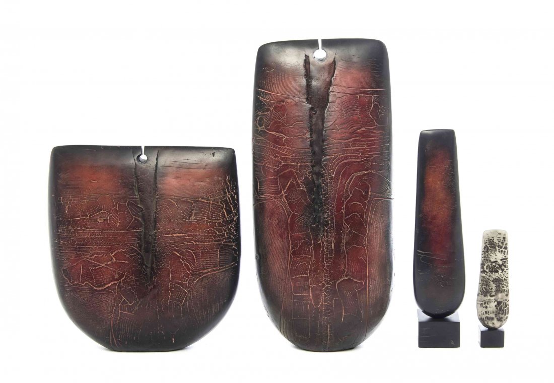 Four British Studio Ceramic Sculptures, Peter Hayes (b.: Four British Studio Ceramic Sculptures, Peter Hayes (b. 1946), each of tapering form, signed Peter Hayes. Height of largest 24 inches.