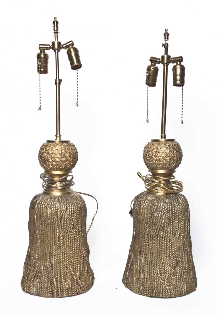 A Pair of Brass Table Lamps, Height overall 29 inches.: A Pair of Brass Table Lamps, each in the form of a tassel, with two lighting elements. Height overall 29 inches. Property from the Estate of Glen and Vicki Hess, Western Springs, Illinois