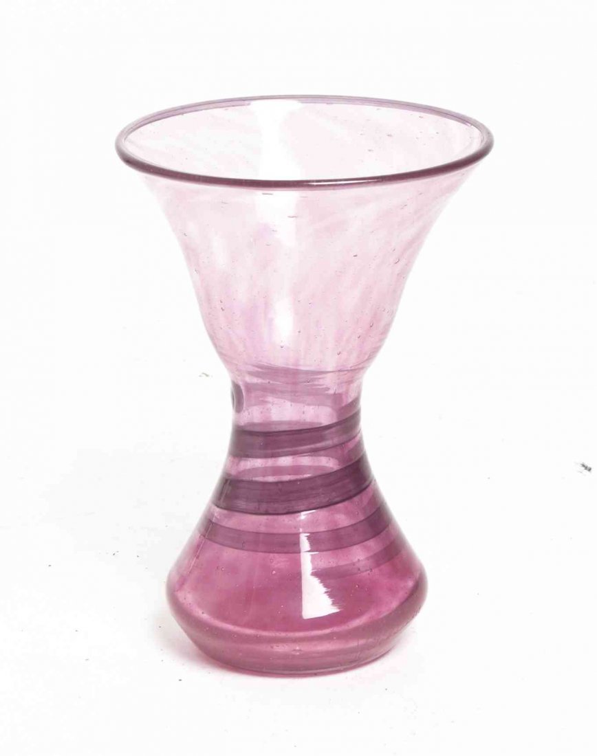 A Charles Schneider Glass Vase, Height 6 1/2 inches.: A Charles Schneider Glass Vase, of baluster form with spiraling decoration on a pink ground with internal air bubbles, etched Schneider. Height 6 1/2 inches.