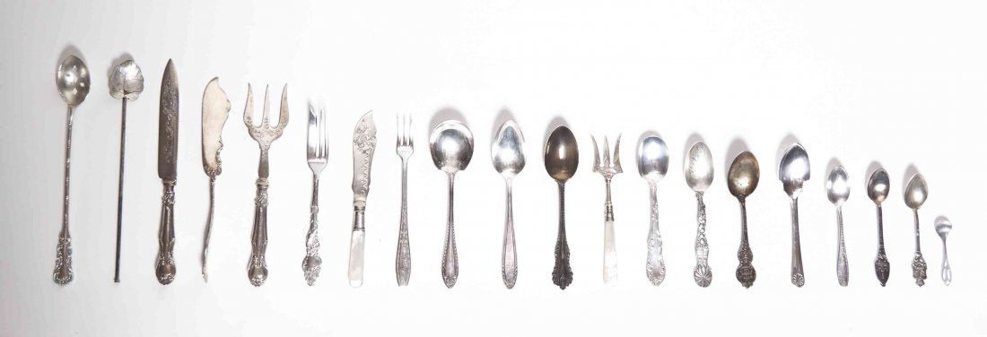 A Group of Silver and Silver-Plate Flatware Articles,: A Group of Silver and Silver-Plate Flatware Articles, comprising 12 Mexican silver cocktail stirrers 12 American silver salt spoons 6 American silver spoons, various sizes and makers 8 silver-plate oy