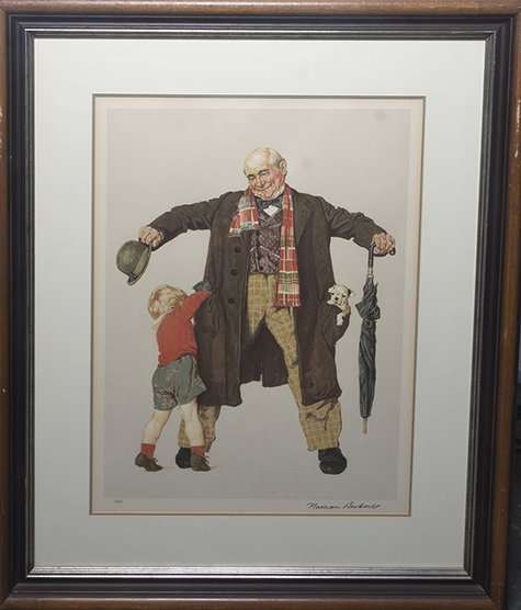 Norman Rockwell, (American, 1894-1978), The Gift: Norman Rockwell (American, 1894-1978) The Gift lithograph edition A.P., signed Norman Rockwell (lower right) 23 1/8 x 16 7/8 inches. Property from the Estate of Louis Amorosa, Barring