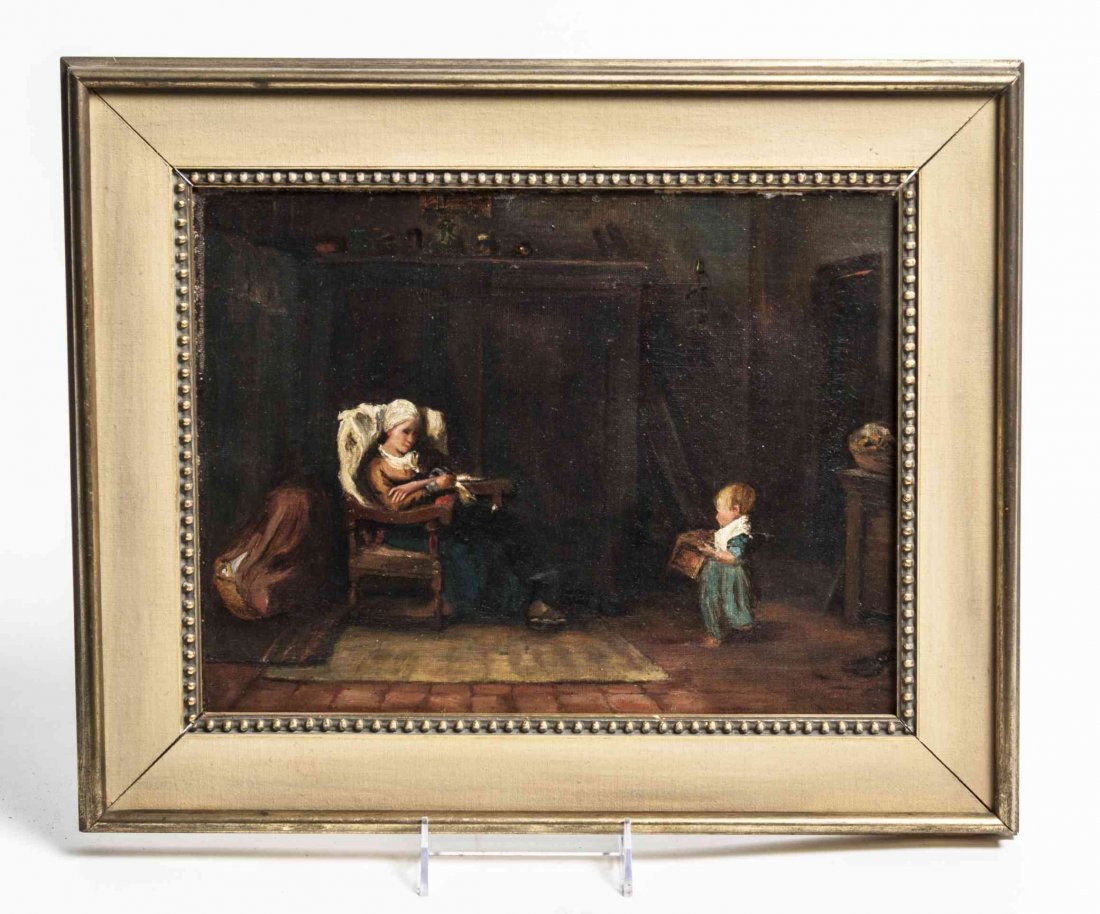 Attributed to Nicolas Lancret, (French, 1690-1743),: Attributed to Nicolas Lancret (French, 1690-1743) Seated Woman with Child oil on canvas 10 x 13 1/8 inches. Property from the Estate of Sarah Virginia Dillow, St. Louis, Missouri