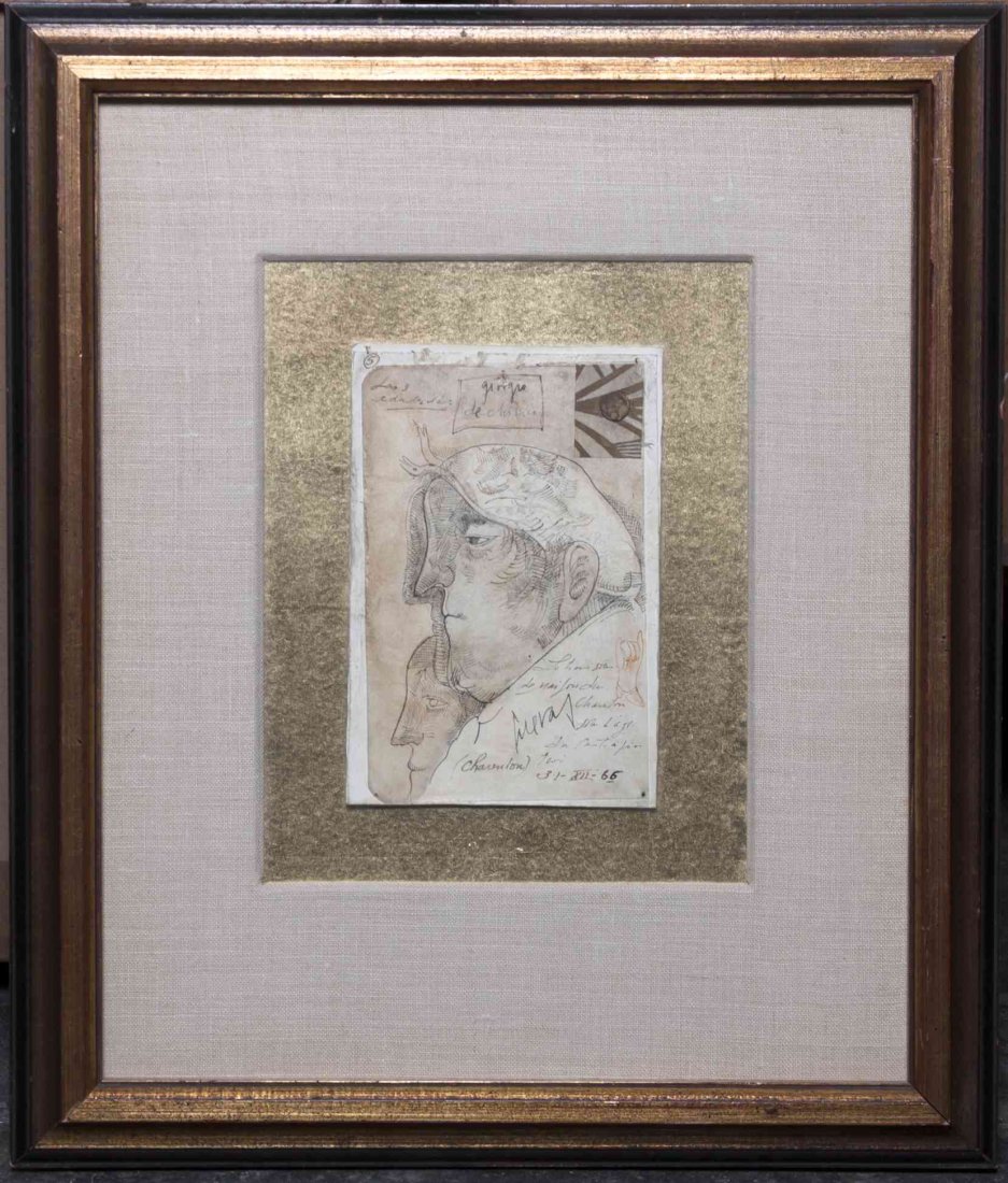 Jose Luis Cuevas, (American/Mexican, b.1933), Las Tres: Jose Luis Cuevas (American/Mexican, b.1933) Las Tres Edades de Georgio de Chirico, 1966 (study for Charenton series) ink, wash and collage signed Cuevas and dated (lower right)