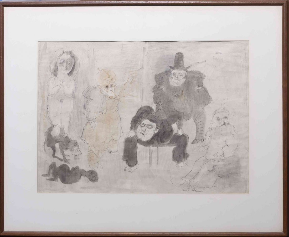 Jose Luis Cuevas, (American/Mexican, b. 1933), The: Jose Luis Cuevas (American/Mexican, b. 1933) The Magdalene with Hokusai, Goya, Rembrandt and Picasso, 1961 ink and gouache signed Cuevas (upper right) 15 1/4 x 21 inches. Prov