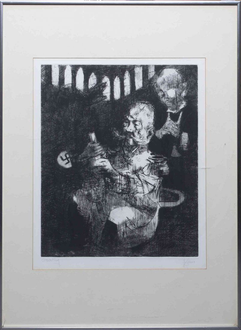 Jack Levine, (American, 1915-2010), Homage to George: Jack Levine (American, 1915-2010) Homage to George Grosz etching edition A.P., signed Levine (lower right) 18 x 14 1/2 inches.