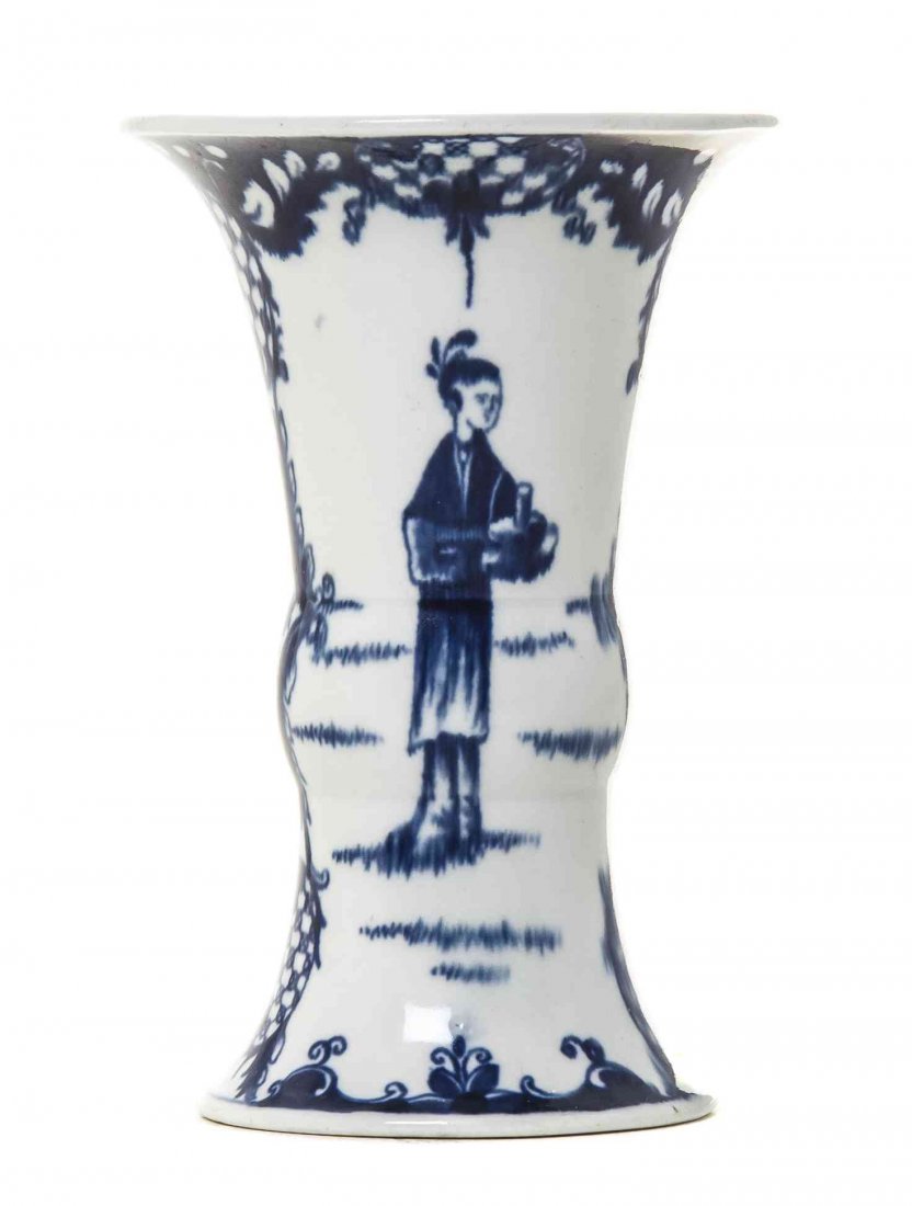 A Worcester Porcelain Knopped Vase, Height 7 inches.: A Worcester Porcelain Knopped Vase, CIRCA 1760, painted in the Telephone Box pattern. Height 7 inches. Property from the Collection of Norman Lippitt, Calgary, Alberta