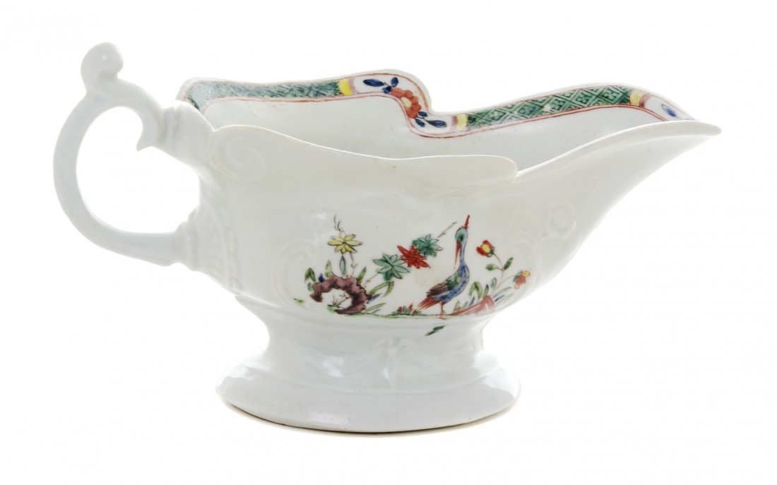 A Worcester Polychrome Sauce Boat, Height 3 1/2 inches.: A Worcester Polychrome Sauce Boat, LATE 18TH CENTURY, of molded cabbage form. Height 3 1/2 inches. Property from the Collection of Norman Lippitt, Calgary, Alberta