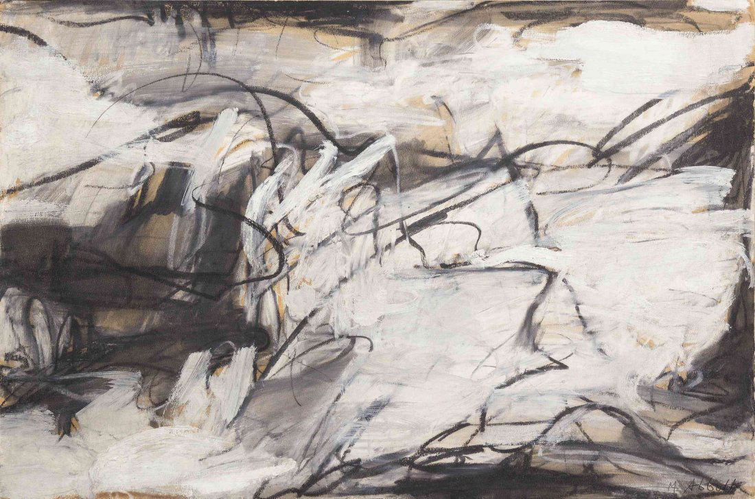 Mary Abbott, (American, b. 1921), Longitude, 1950: Mary Abbott (American, b. 1921) Longitude, 1950 oil and oil stick on paper laid to canvas signed M. Abbott (lower right); signed, titled and dated (verso) 23 x 35 inches. Provenance: Thomas McCormick