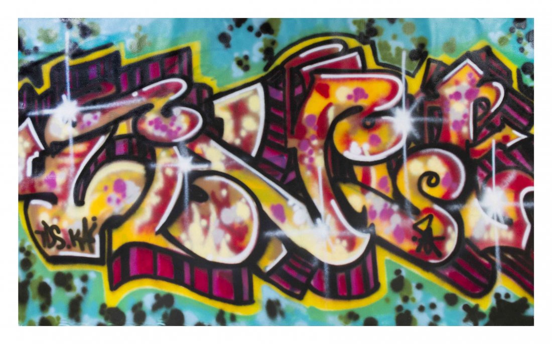 Delta (Boris Tellegen), (Dutch, b. 1968), Calvin, 1984: Delta (Boris Tellegen) (Dutch, b. 1968) Calvin, 1984 spray paint on canvas 72 1/2 x 116 1/4 inches. Property of the High Museum of Art, Sold to Benefit Its Acquisition Fund Condition: Slight fraying a